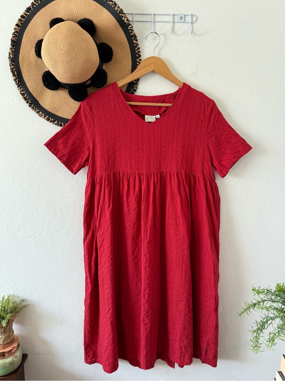 Love Olive Co. Emery Red Short Sleeve Babydoll Dress Cotton Size Medium